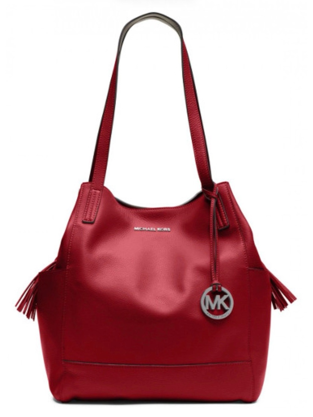 Michael Kors Crimson Leather Shoulder Bag with MK Charm
